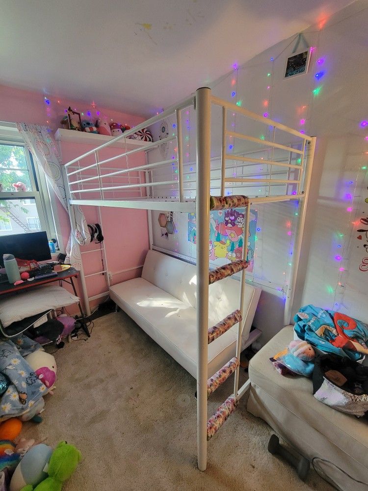 White Loft Bed Twin W/ Optional Futon Sofa