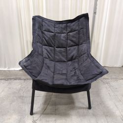 Black Quilted Fabric Lounge Chair with Metal Legs