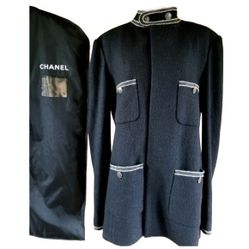 Chanel Black Classic Tweed Jacket With Garment Bag