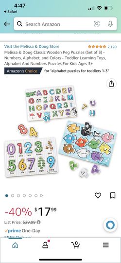 Melissa & Doug Classic Wooden Peg Puzzles (Set of 3) - Numbers, Alphabet,  and Colors - Toddler Learning Toys, Alphabet And Numbers Puzzles For Kids