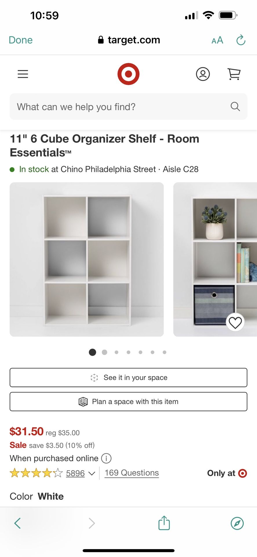 Room Essentials 11” 6 Cube Organizer Shelf