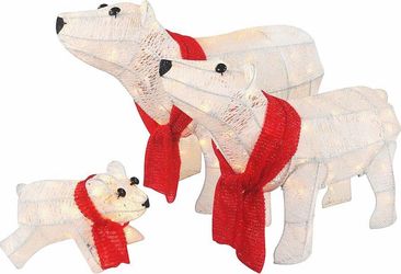 3-Piece 20in Lighted Polar Bear Family - Large Outdoor All-Weather Christmas Décor for Front Yard, Lawn or Indoor w/ 210 Pre-Strung Lights, Zip Ties, 