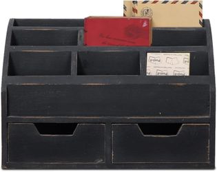 Farmhouse Gray Black Countertop Mail Organizer with Drawers, Wall Mount Rustic Mail Sorter, Holder for Desk Table Office Storage