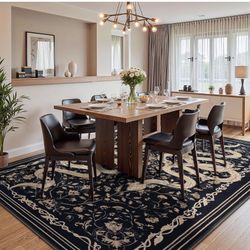 Washable Area Rug 8x10 - Large Snake Living Room Rugs, Soft Black Rug for Bedroom, Non-Slip Black Indoor Carpet for Dining Room Home Office