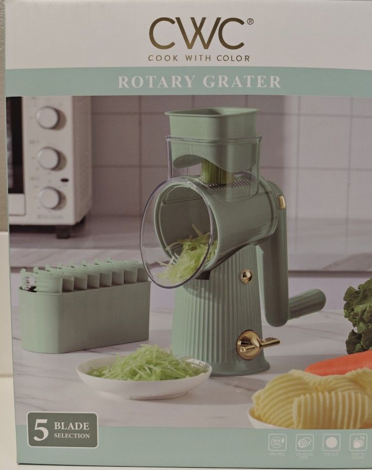 "NEW" ROTARY FOOD GRATER (5 Stainless Blade Attachments)!! 🍁🍂