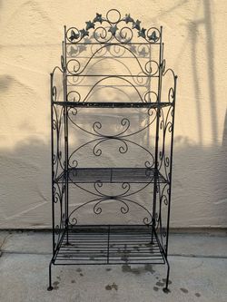 Large Vintage Wrought Iron 3-Tier Folding Baker's Rack / Plant Stand