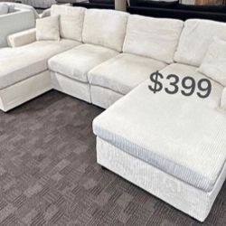 Sectional Sofa U Shape Ivory Corduroy ✅ $399 No Tax 
