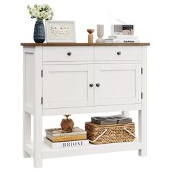 HOSTACK Farmhouse Console Table with Storage, 35.4" W Entryway Table, White