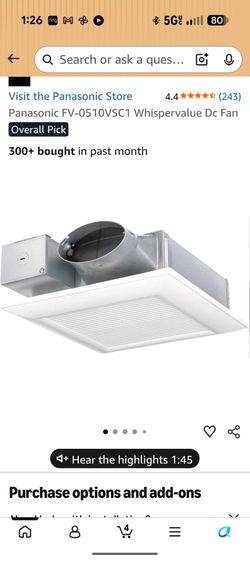 Panasonic whisper value DC VENTILATION FAN
