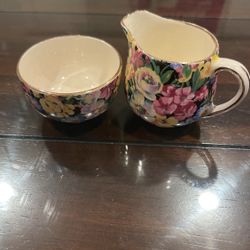 Old Foley Chintz Du Barry Individual Creamer And Sugar James Kent England