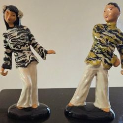 Vintage Hedi Schoop Asian Couple Figurine Pair Black White Marbled California