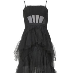 BCBG Tiered Ruffle Tulle Evening Gown
