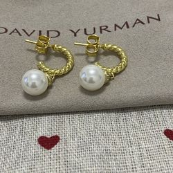 David Yurman 18K gold diamond and pearl earrings 