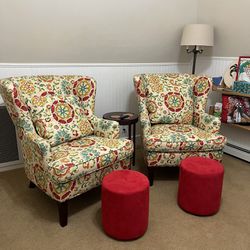 Pair of Wingback Chairs with Footrest