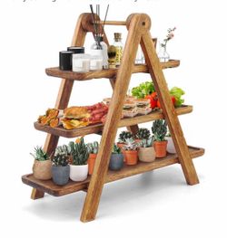 New Wood 3 Tier Serving Tray Three Tiered Cupcake Stand, Rectangle Serving Platter Wooden Farmhouse
