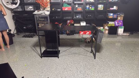 Black L-Shaped Gaming Desk with Shelves