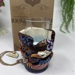 J8 Jim Shore Heartwood Creek Patriotic Eagle Votive Candle Holder – 3.25” – With Box 
