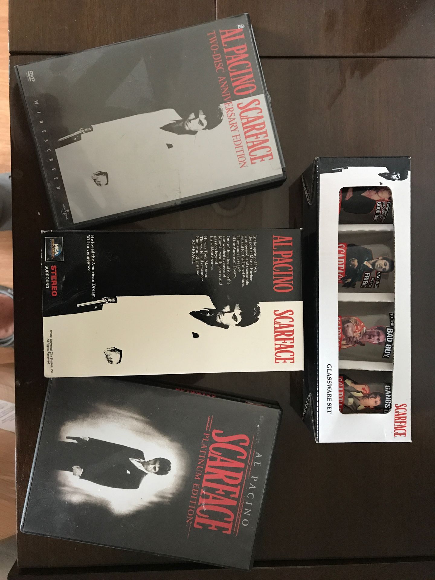 Scarface Collection DVD VHS and shot glasses