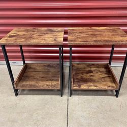 Industrial End Side Tables Rustic Brown