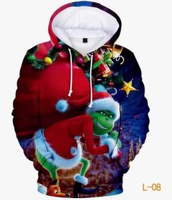 New w/o tags: 3D Printed Christmas Sweatshirt top , Green Fur Monster Hooded-size adult small-unisex