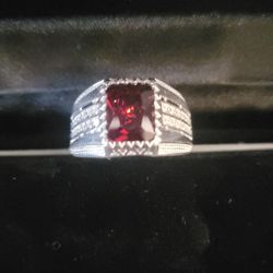 Dark ruby stone ring in silver size 10