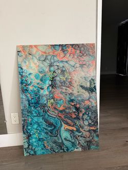 Abstract Fluid Pour Painting on Canvas