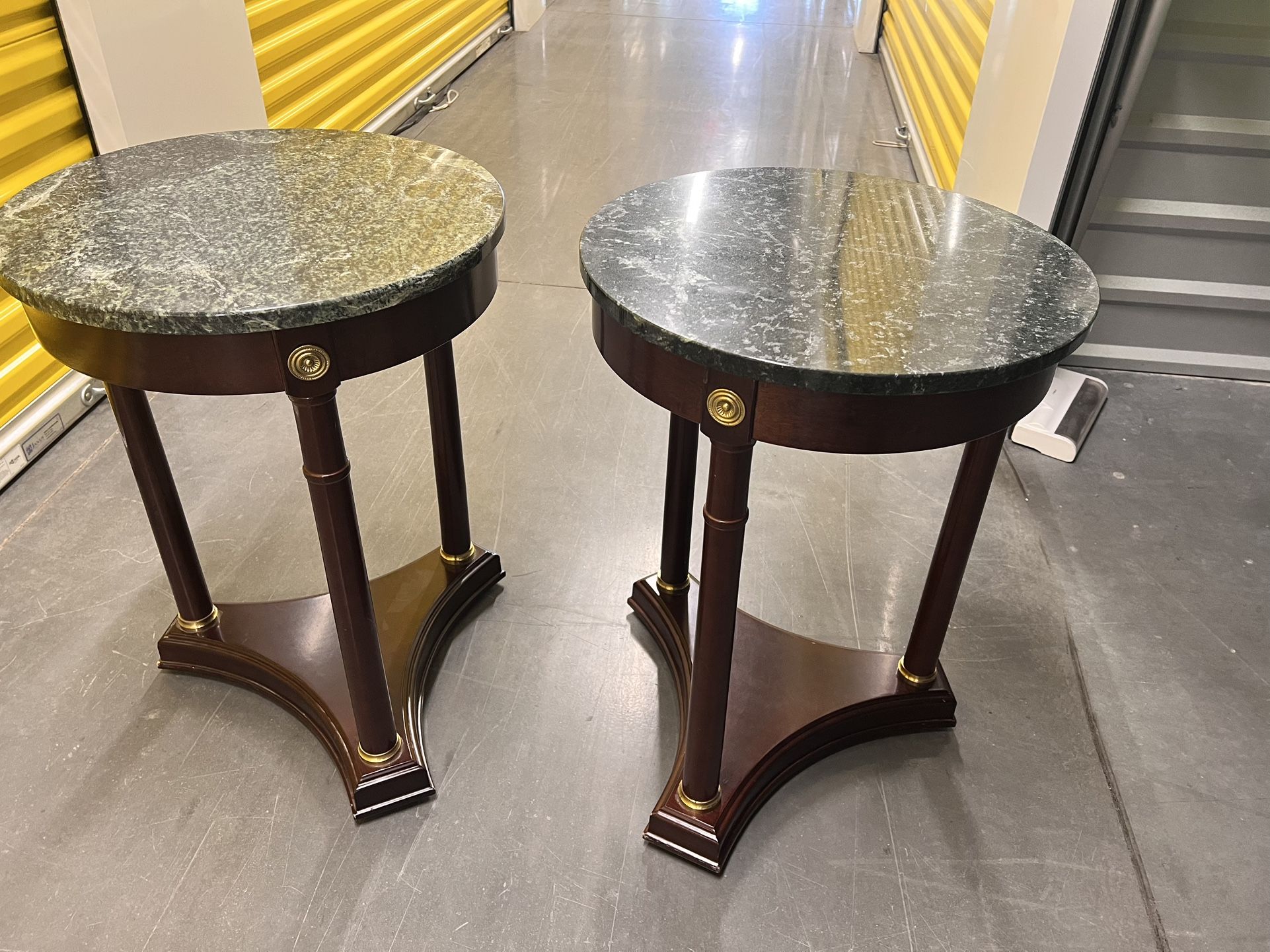 The Bombay Co. Solid Mahogany Green Marble Top End Tables