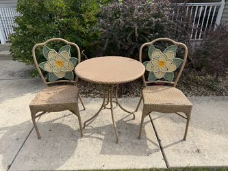 Wicker Patio Bistro Set 2 Chairs and Table