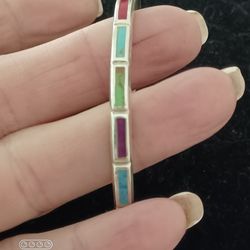 Vtg.Native Sterling Silver Inlaid TURQUOISE & Coral Cuff Bracelet