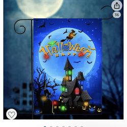 Halloween Decorations Outdoor,Halloween Garden Flag, Pudiceva LED Lighted Vertical Double Sided Burlap (12x18 Inch) 