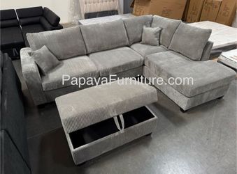 New Light Gray Sectional Sofa And Chaise Set Free Storage Ottoman Ashley Style Designer Furniture Warehouse Discount Couch Big Sale Fabric Many Colors