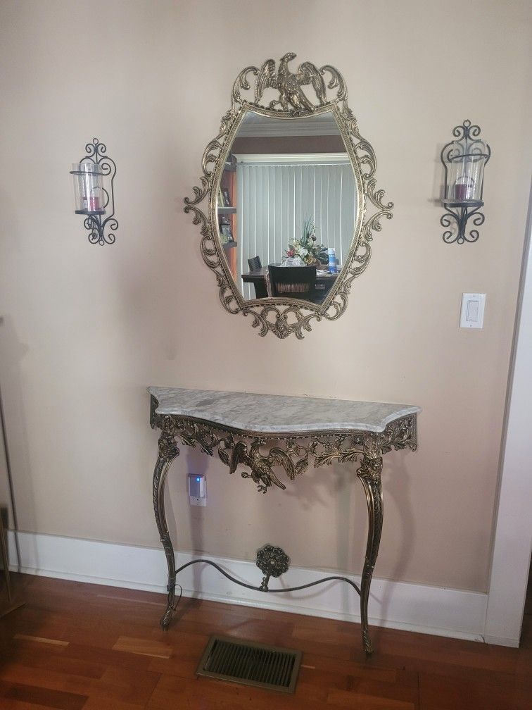 Bronze Mirror/Marble Table Set