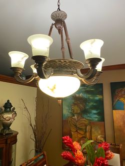 5-Light Bronze Colord Chandelier with Frosted Glass Shades