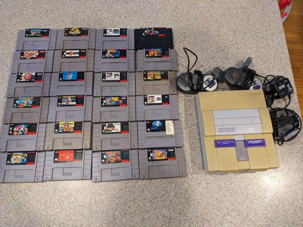 SNES Super Nintendo System Bundle With 24 Games