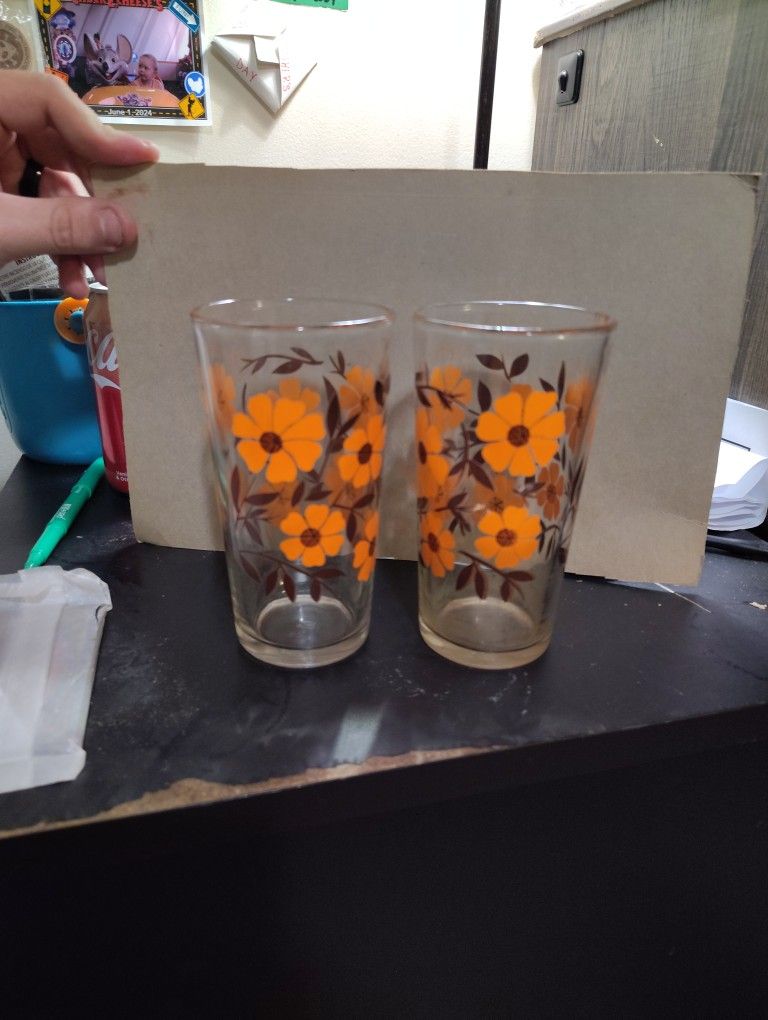 Vintage (60's) Mexican Glassware Flower Power Drinking Glasses