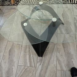 Modern 3-Tier Rotating Glass Coffee End Table Leather Look Metal Base/Legs -  PICKUP ONLY Peoria, AZ