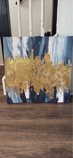 Abstract Blue and Gold Canvas Wall Art