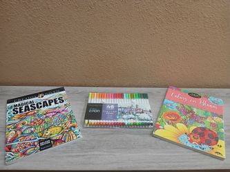 Adult Coloring Books and Fineliner Pens Set