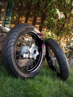 17 Inch Supermoto Rims Wrapped In Brand New Metzler Roadtec Z8 Medium Tires