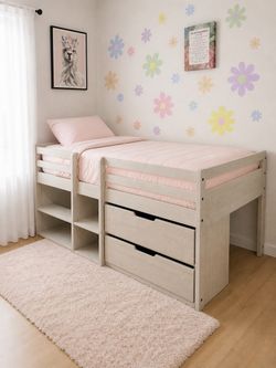 Twin set- bed and dresser - solid wood - Loft Bed with Storage – Great Condition