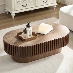 Newly Assembled Oval Coffee Table for Living Room Fluted Coffee Table with Pedestal Modern Handcrafted Centre Table Tea Table 