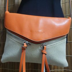 Leather/Tweed Crossbody Shoulder Bag 