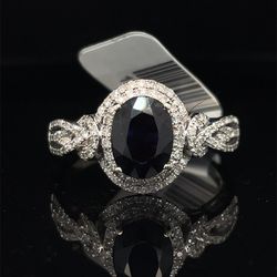 14Kt White Gold Sapphire Diamond Ring 4.10g Size 9.75 196552