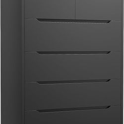 Dresser for Bedrom with 6 Large Drawers, Tall Chest of Drawers Modern Wooden Dresser for Living Room, Entryway, Hallway, Black, 43.2" H X 27.6" W X15.