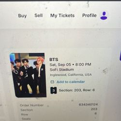 SELLING 3 BTS Concert Tickets For Sofi Stadium 