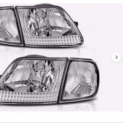 Headlights Pair Chrome w/Clear Corner For 1(contact info removed) Ford F150/97-02 Expedition
