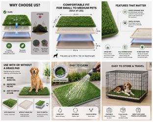 Pet grass pad with tray for easy clean up and washable