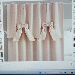 Pottery barn nursery Curtains- Blush Pink/ Evelyn Linen Blend Bow Valance Blackout Curtain- Set Of 2- 44”W X 63”L