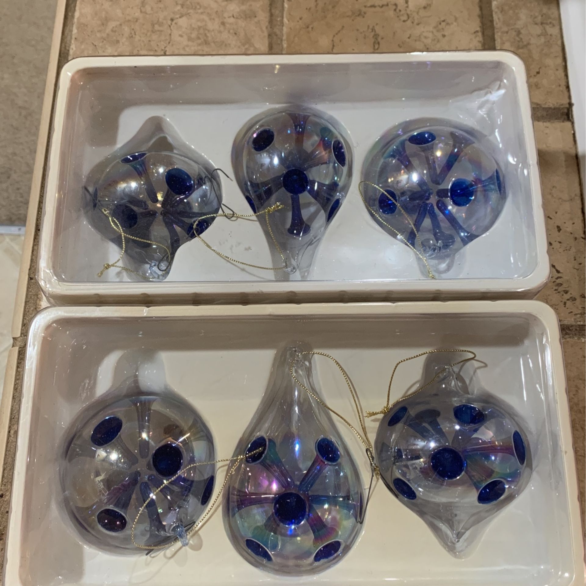 Vintage Handblown Glass Clear And Blue Unique Ornaments