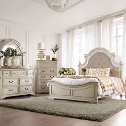 Brand New Antique Whitewash 5pc Queen Size Bedroom Set 